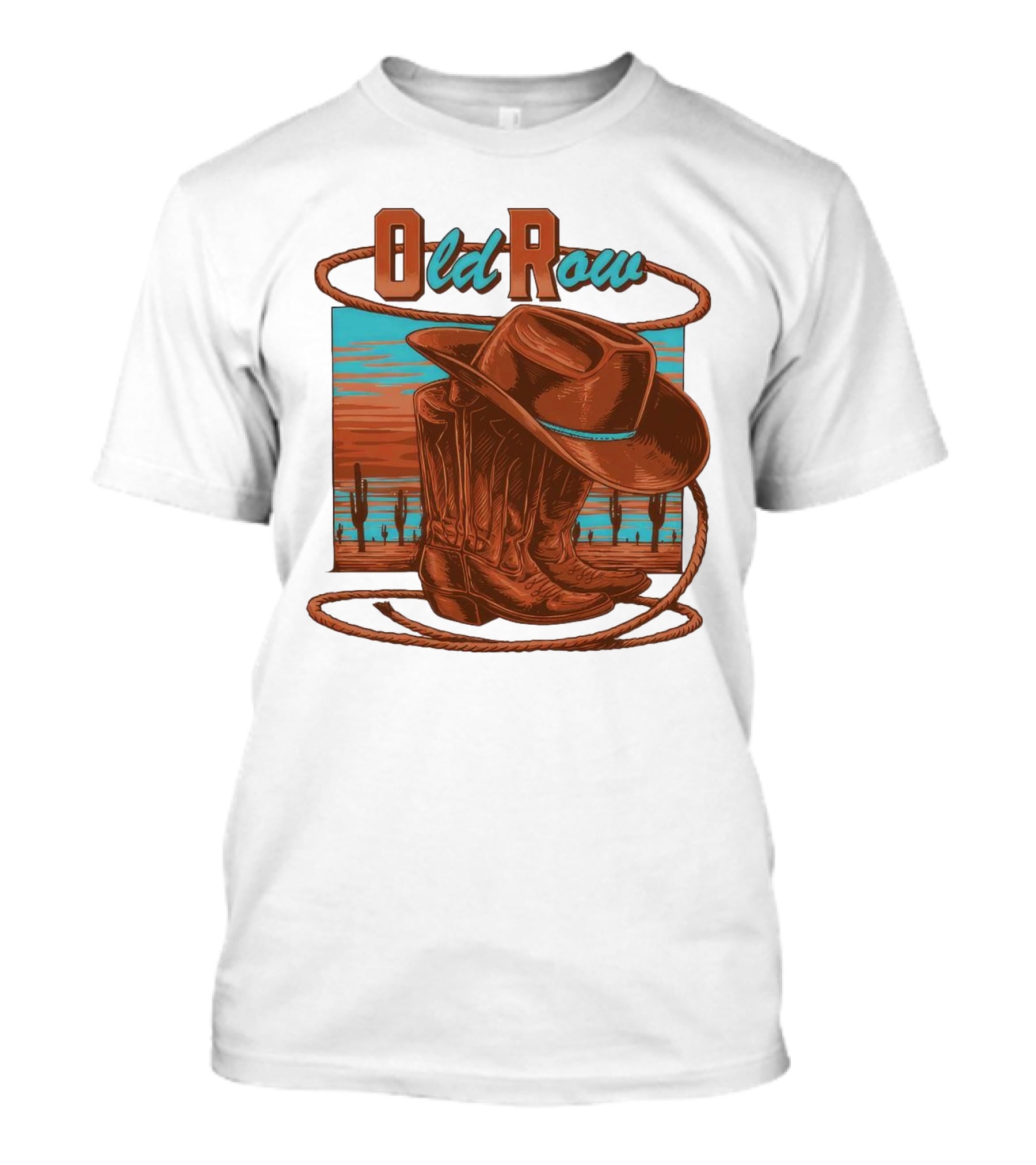 Old Row Western Cowboy Boots And Hat Desert Scene T-Shirt