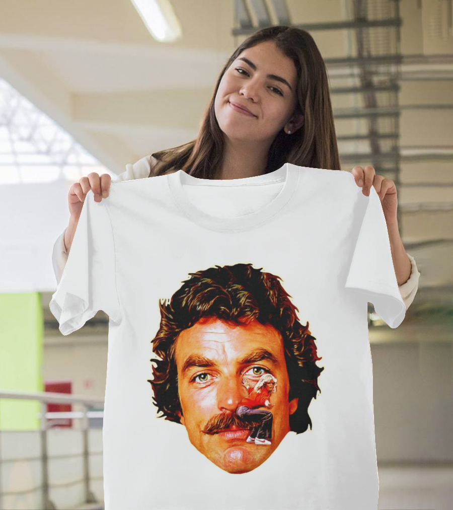 Tom Selleck Mustache Ride Head Portrait with Man T-Shirt