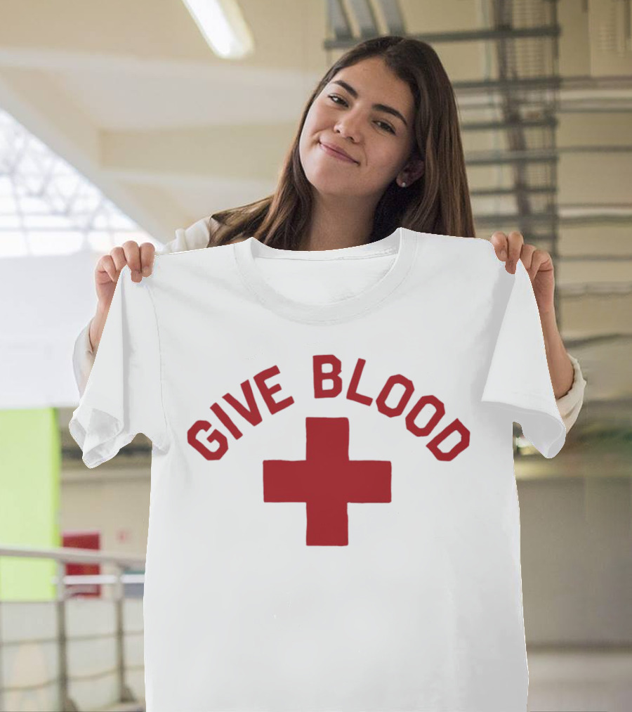 Give Blood Red Cross Text Red T-Shirt