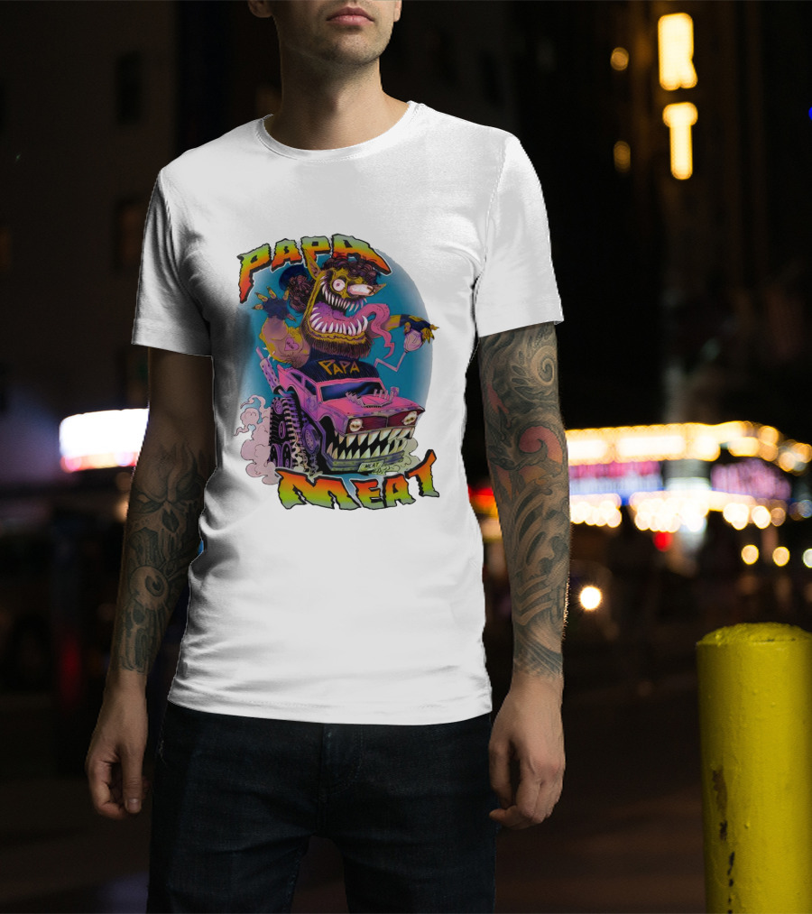 PAPA MEAT Monster Truck Cartoon Art Style Vintage Retro T-Shirt