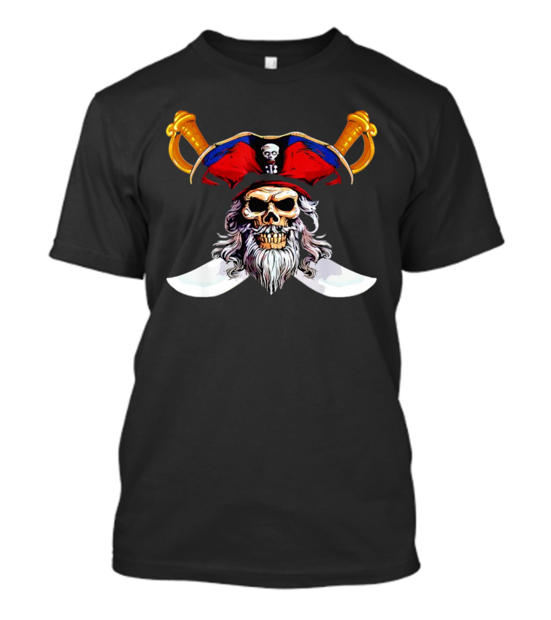 Pirate Skull With Red Hat And Crossed Swords T-Shirt