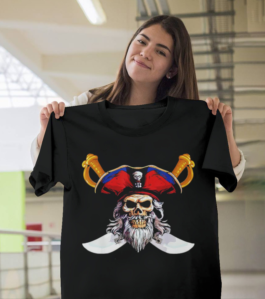 Pirate Skull with Red Hat and Crossed Swords T-Shirt