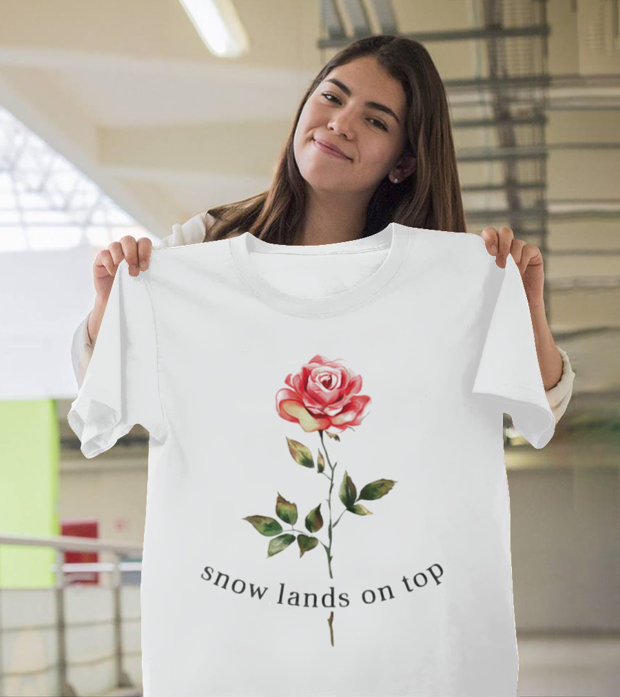 Snow Lands On Top Rose Vintage Botanical T-Shirt