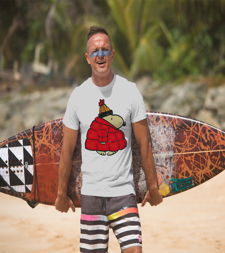 Snopy Puffer Coat Winter Christmas Beanie T-Shirt