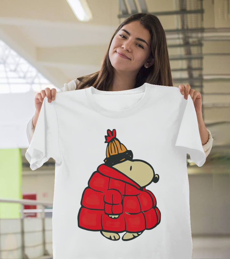 Snopy Puffer Coat Winter Christmas Beanie T-Shirt