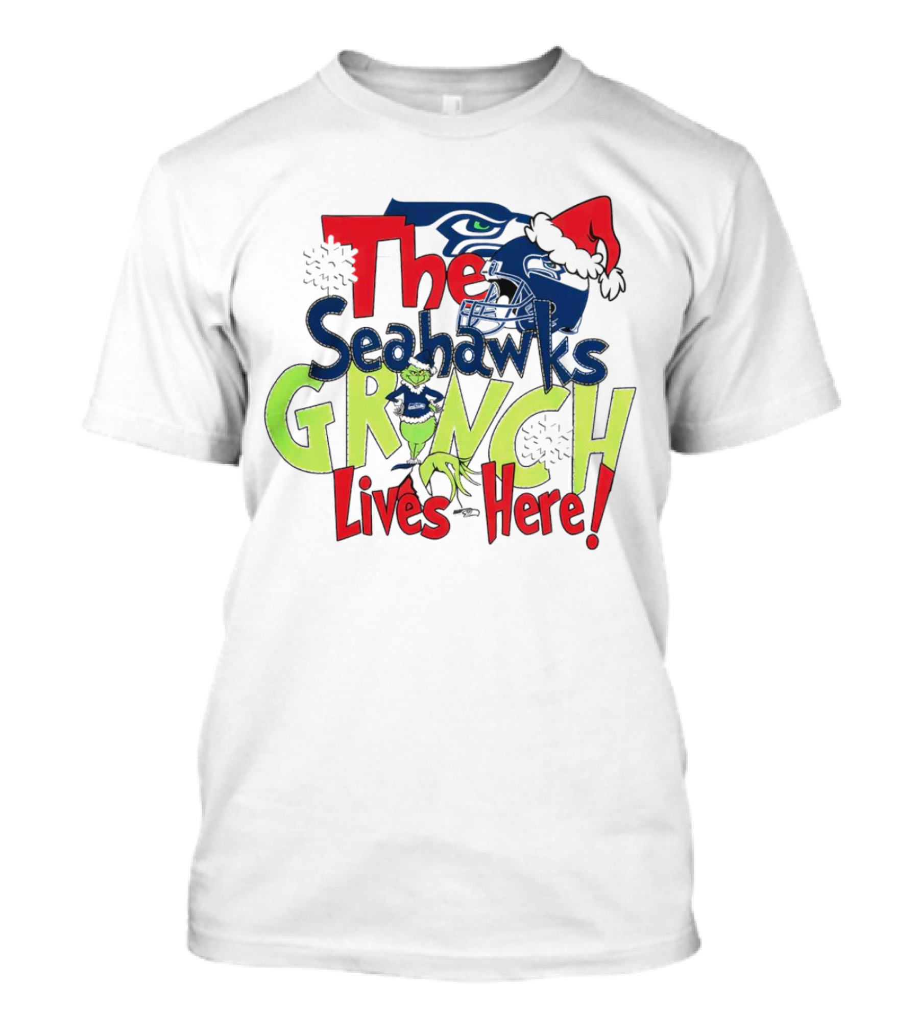 The Seattle Seahawks Grinch Lives Here Christmas T-Shirt