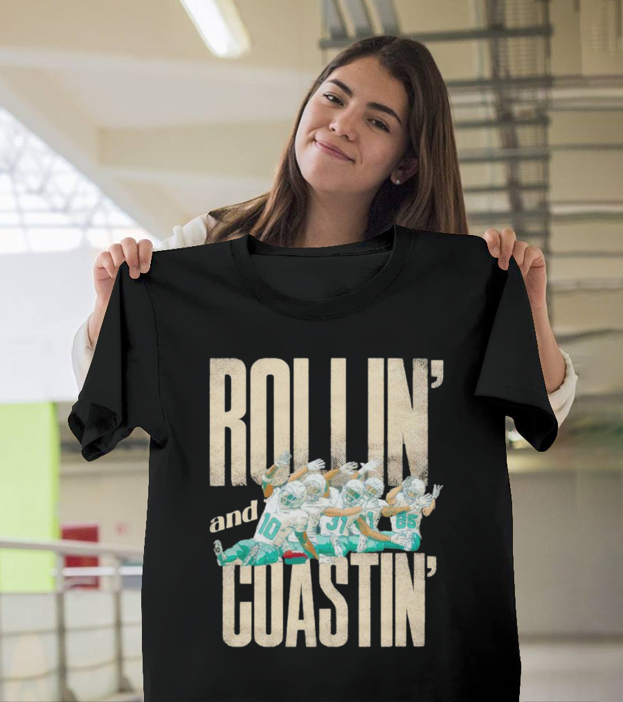 Rollin and Coastin Miami Dolphin Football Cartoon Team T-Shirt