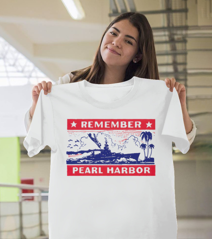Remember Pearl Harbor 1941 Navy Ship and Palm Trees T-Shirt