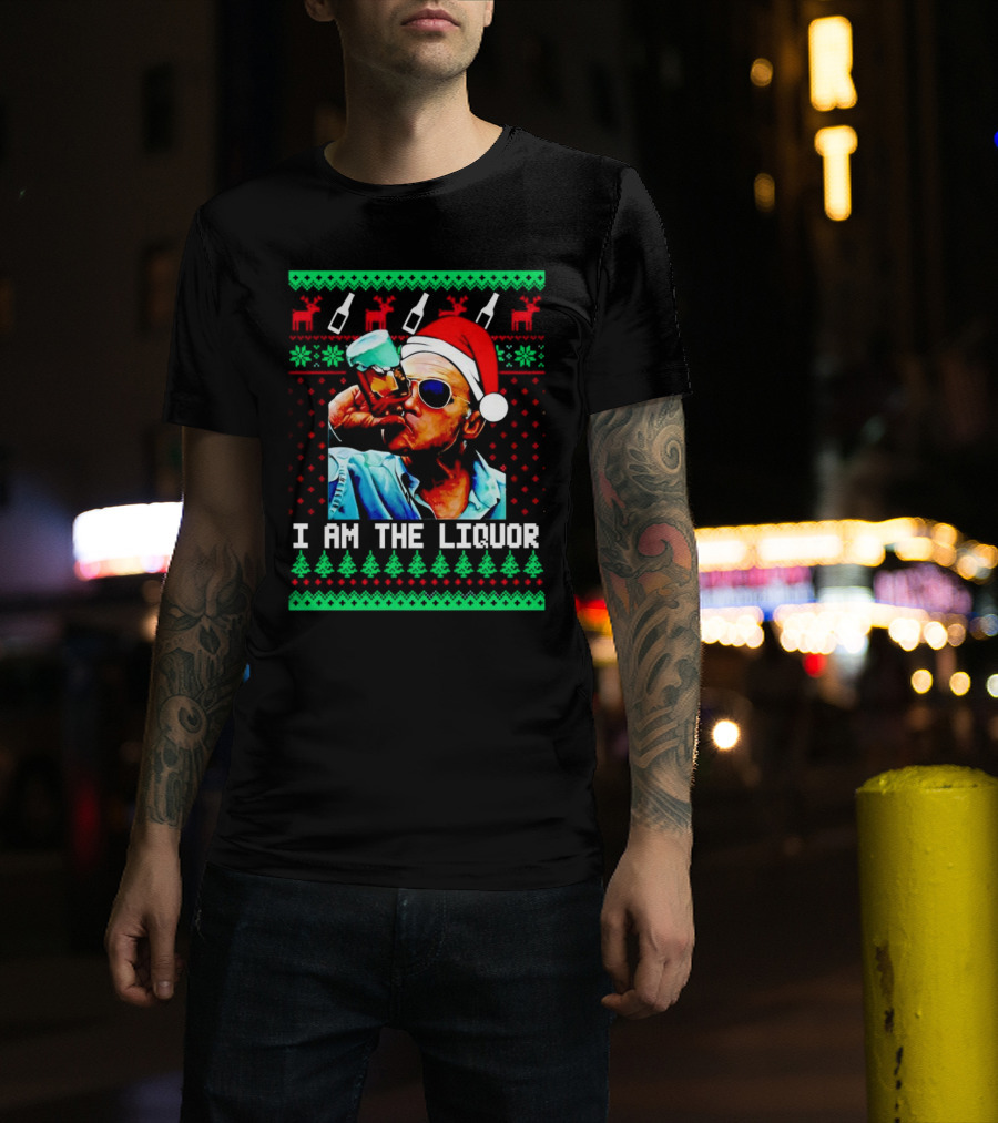 Jim Lahey I Am The Liquor Christmas Santa Hat Reindeer And Bottles T-Shirt