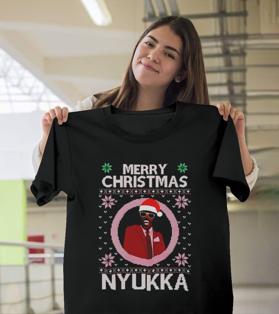 Merry Christmas Nyukka Santa Hat Snowflakes T-Shirt