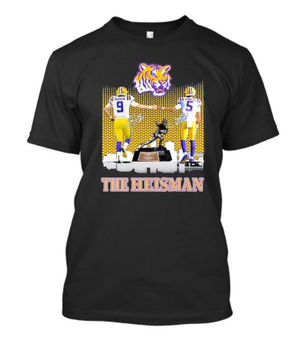 The Heisman LSU Tigers Burrow Daniels Tiger Head Football Trophy T-Shirt