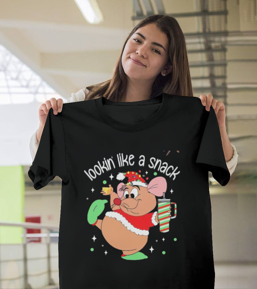 Lookin Like A Snack Christmas Mouse Santa Hat Holiday Treat T-Shirt