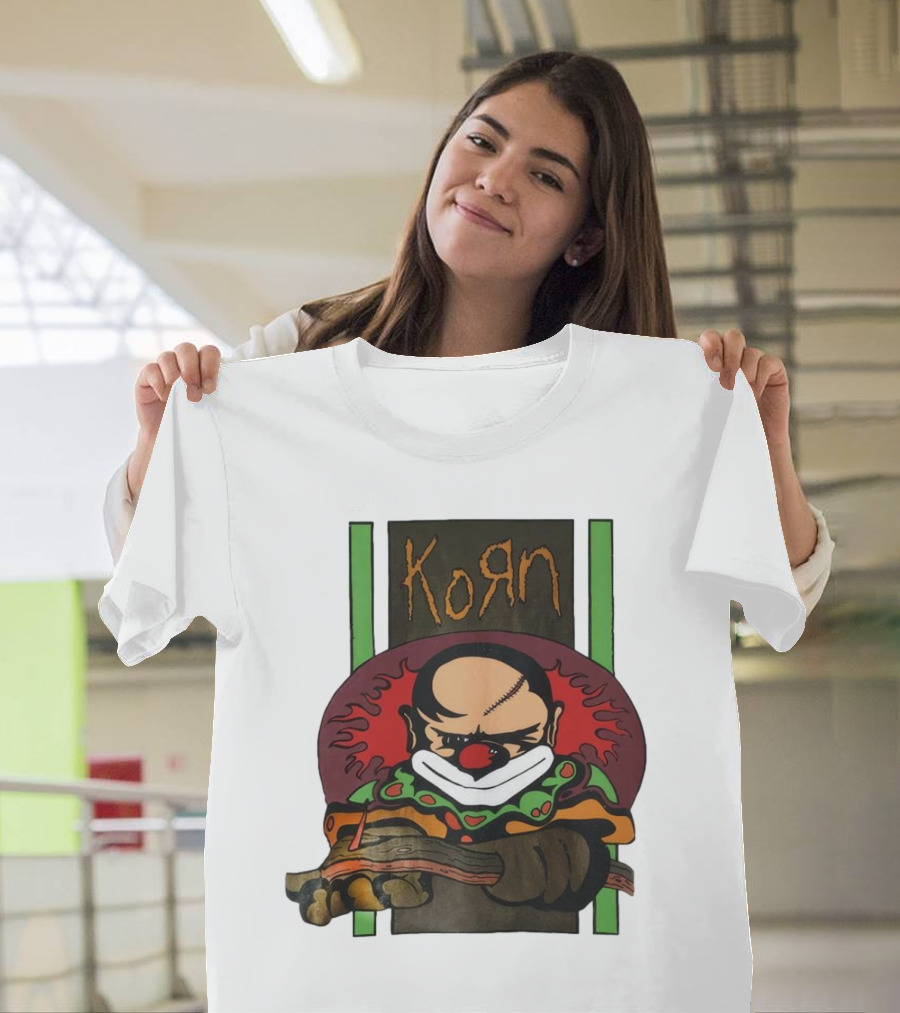 Korn Clown Vintage Evil Clown with Red Nose and Stitched Head T-Shirt