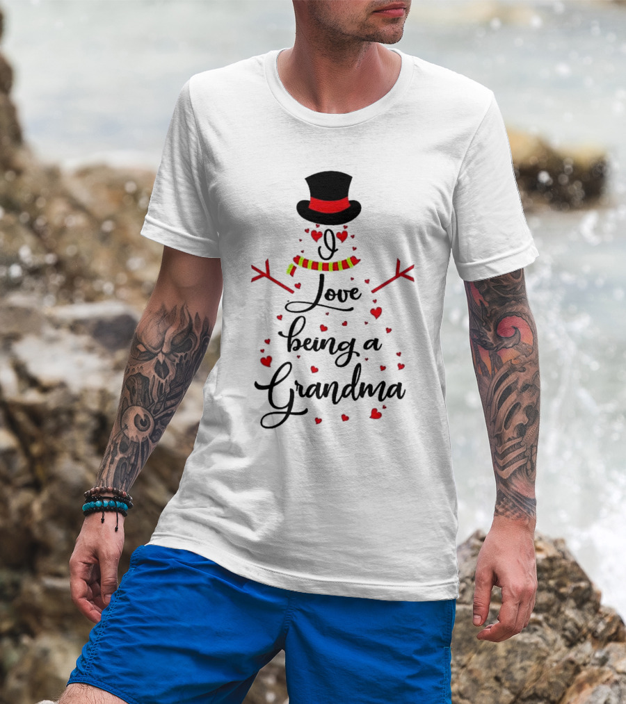 I Love Being A Grandma Snowman Hearts T-Shirt