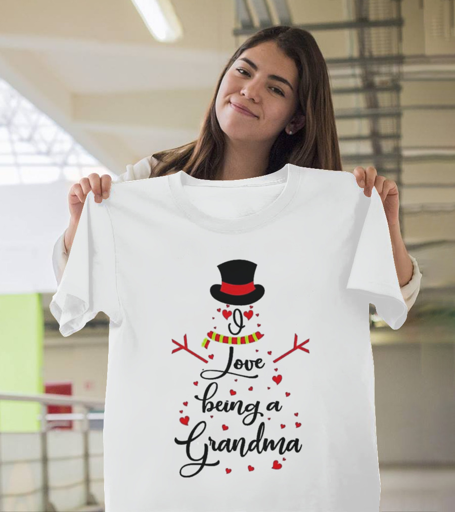 I Love Being A Grandma Snowman Hearts T-Shirt