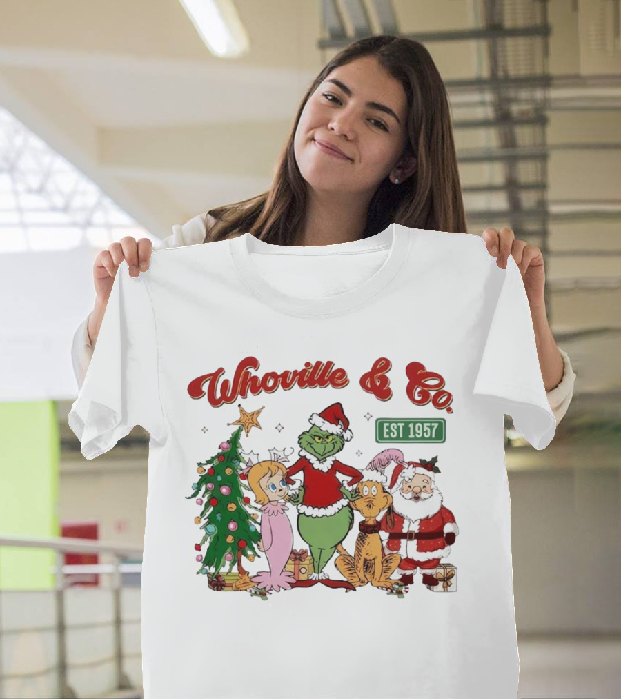 Whoville and Co Est 1957 Grinch Santa Max Cindy-Lou Christmas Tree T-Shirt
