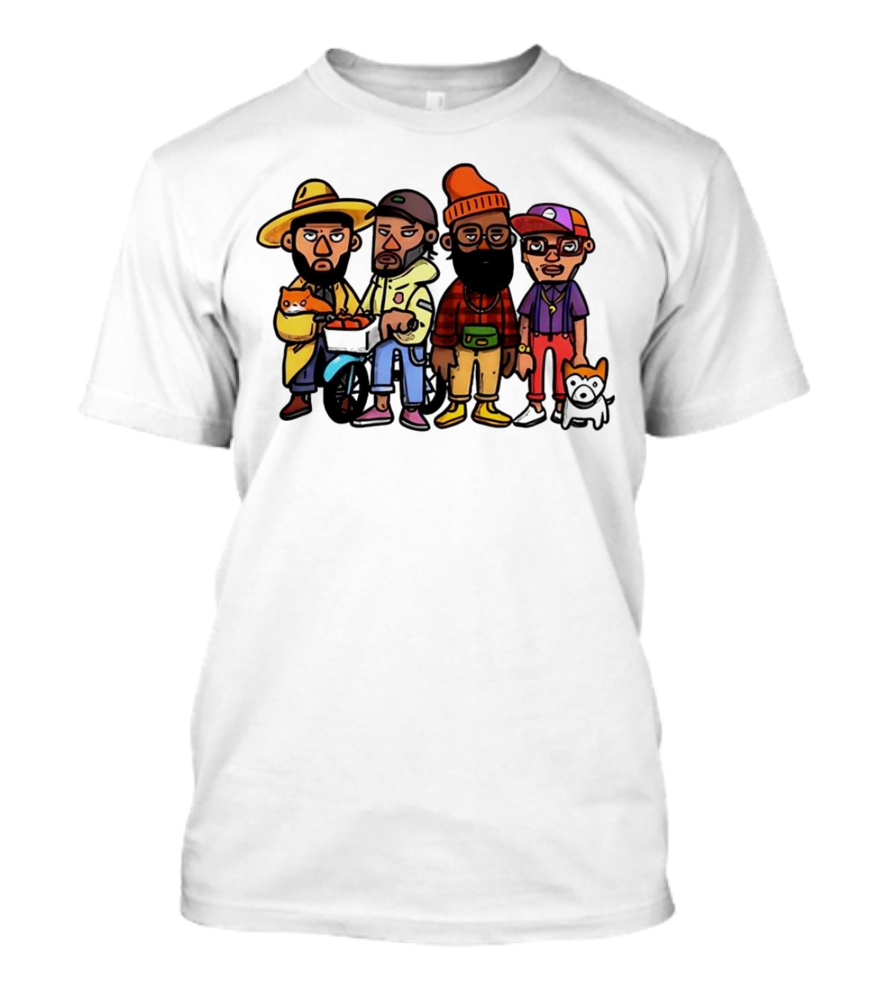 Hipster Clips Cartoon Characters With Pets And Accessories T-Shirt