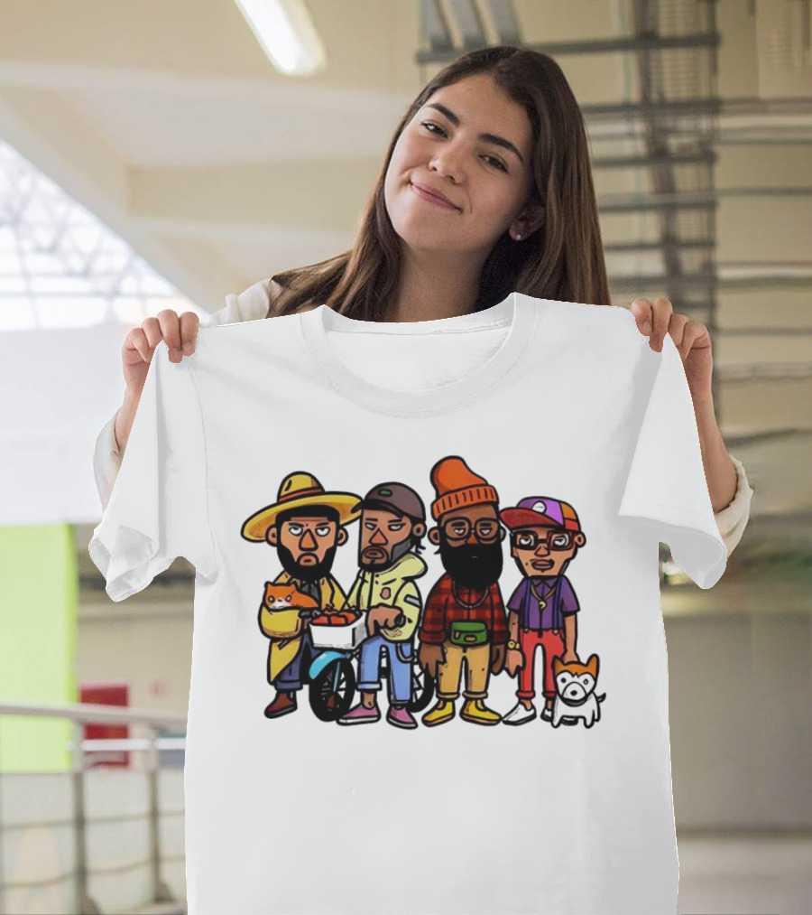 Hipster Clips Cartoon Characters With Pets And Accessories T-Shirt