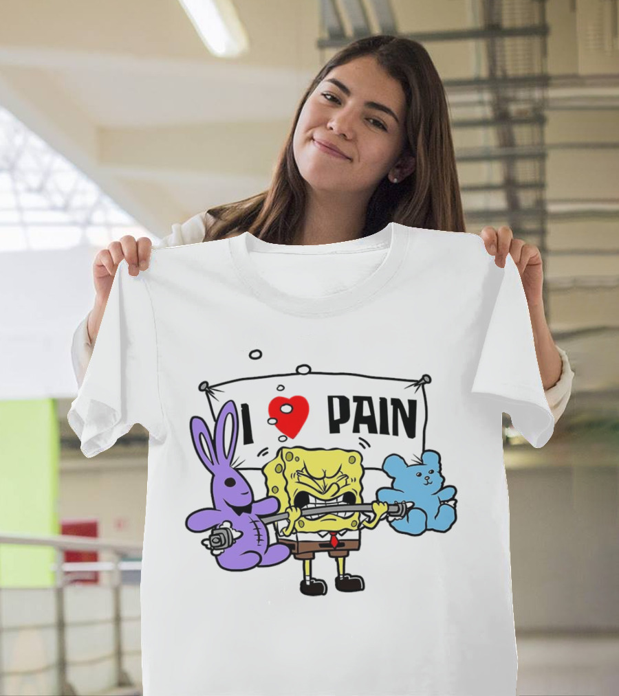 SpongeBob I Love Pain Weightlifting With Purple Bunny And Blue Bear T-Shirt