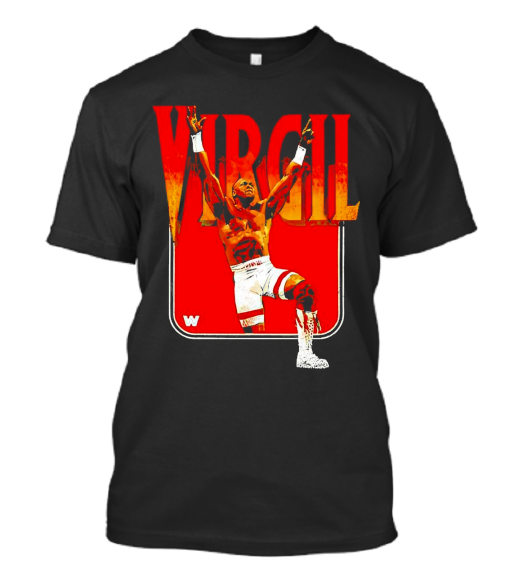 Virgil Wrestling Iconic Pose With Red Background And White Boots T-Shirt