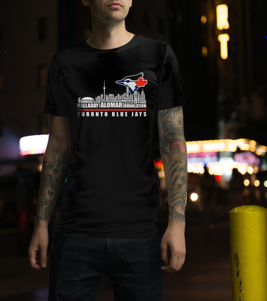 Toronto Blue Jays Skyline Names Halladay Alomar Carter Donaldson Toronto City T-Shirt