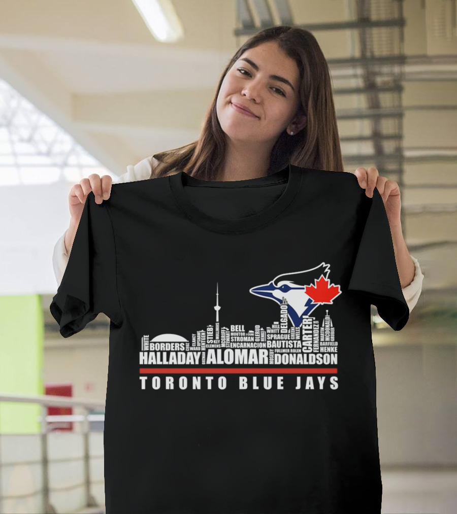Toronto Blue Jays Skyline Names Halladay Alomar Carter Donaldson Toronto City T-Shirt