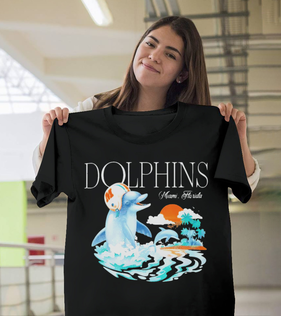 Miami Dolphins Florida Palm Sunset Retro Wave T-Shirt