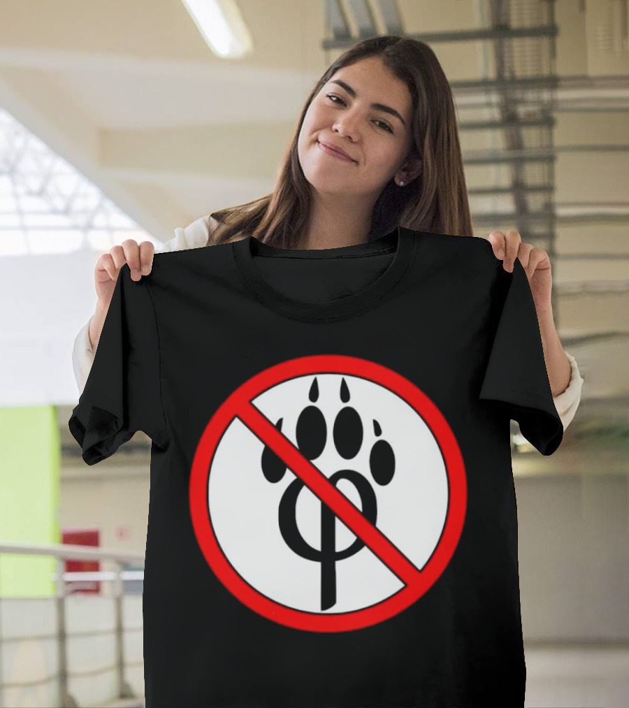 Anti Furry Paw Symbol With Red Prohibition Circle T-Shirt