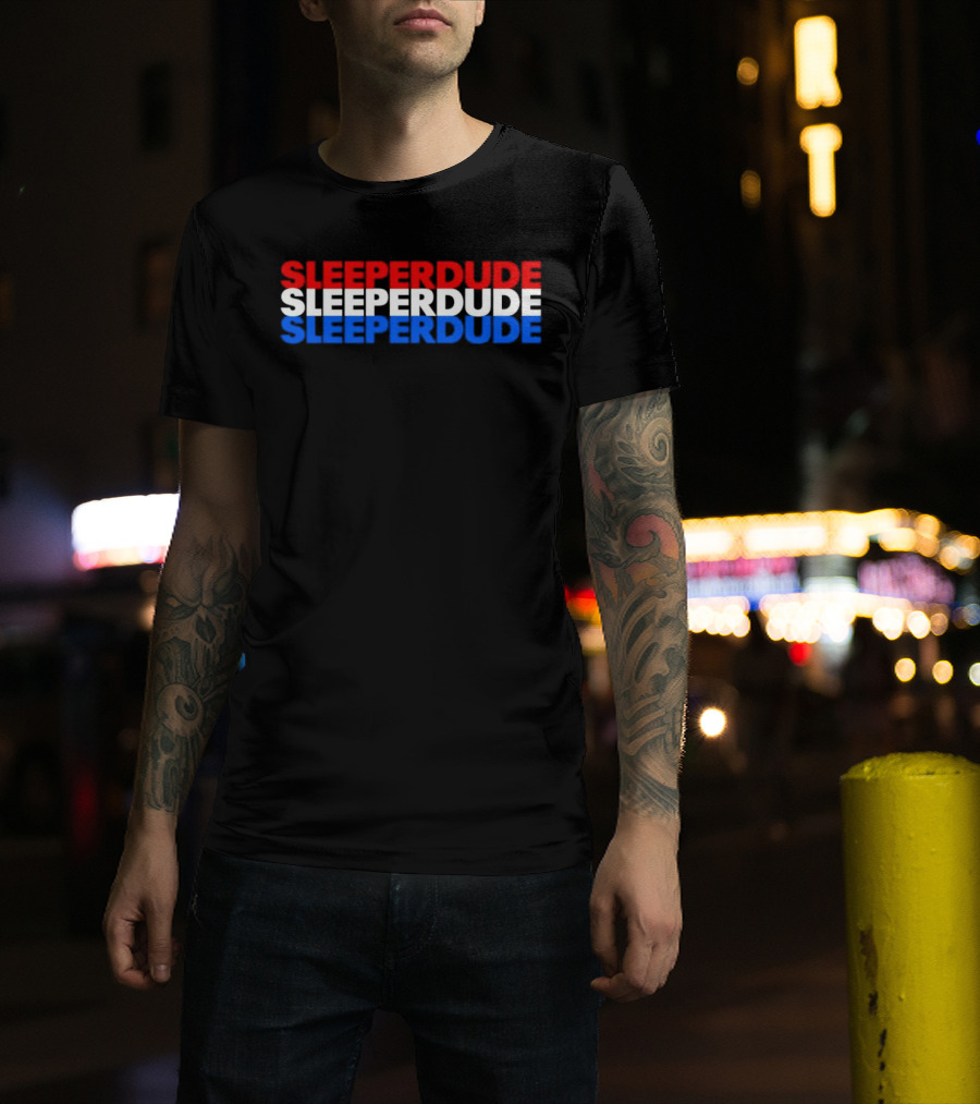 SLEEPERDUDE Red White Blue Stacked Text T-Shirt