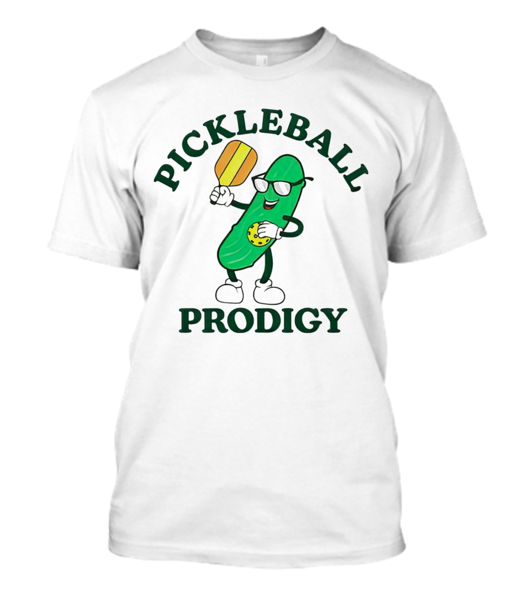 Pickleball Prodigy Fun Pickle Character With Paddle And Sunglasses T-Shirt