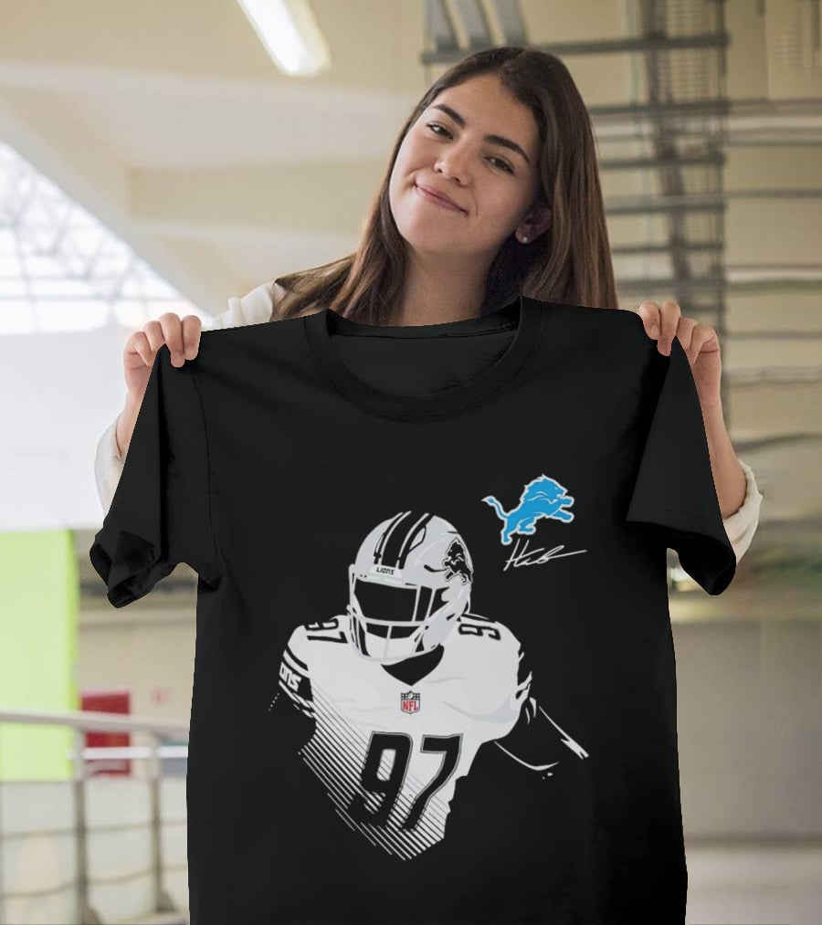 Aidan Hutchinson #97 Detroit Lions NFL Blue Lion Logo Football Player T-Shirt