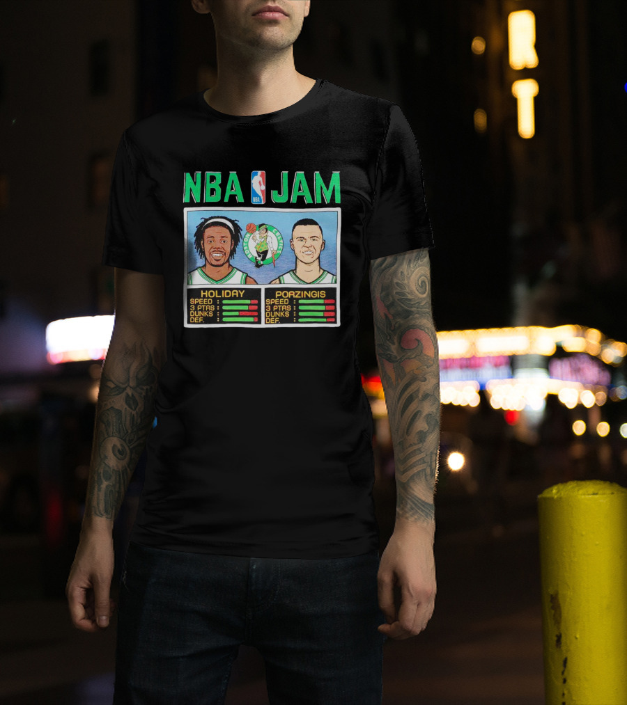 NBA Jam Celtics Holiday Porzingis Stats T-Shirt