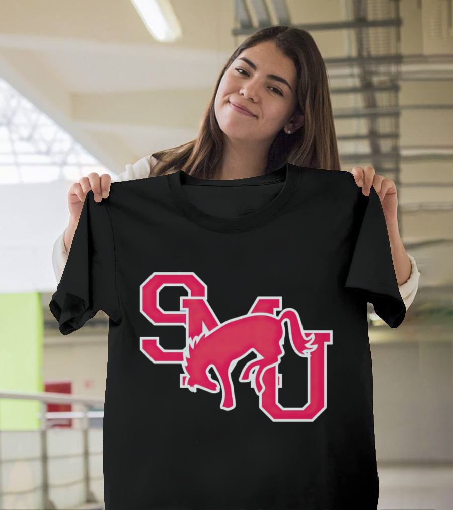 SMU Mustangs Red Logo with Jumping Mustang T-Shirt