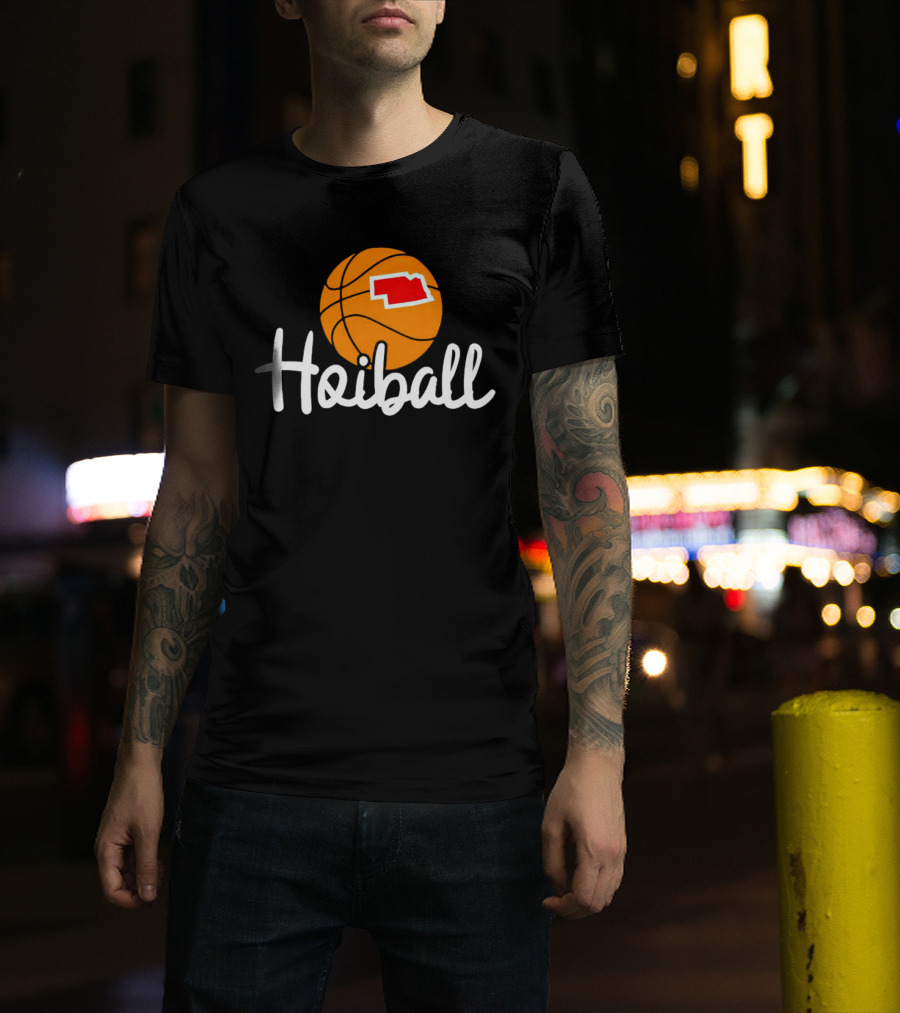Nebraska Hoiball Basketball Icon With State Outline T-Shirt