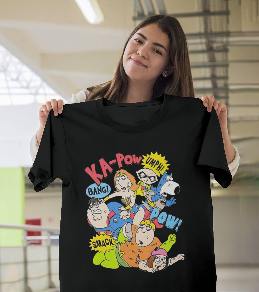 Family Guy Superhero Stewie Brian Peter Lois Chris Meg Ka-Pow Bam Pow Smack Bang T-Shirt