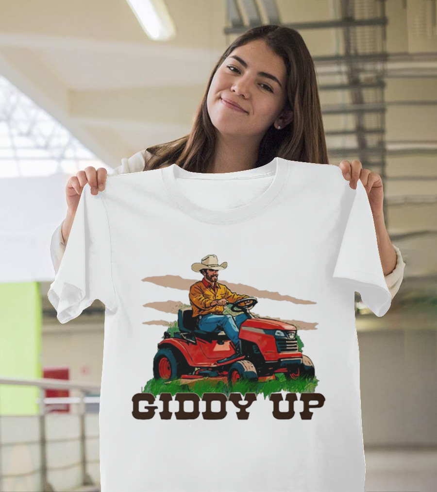 Giddy Up Cowboy On Lawn Mower T-Shirt