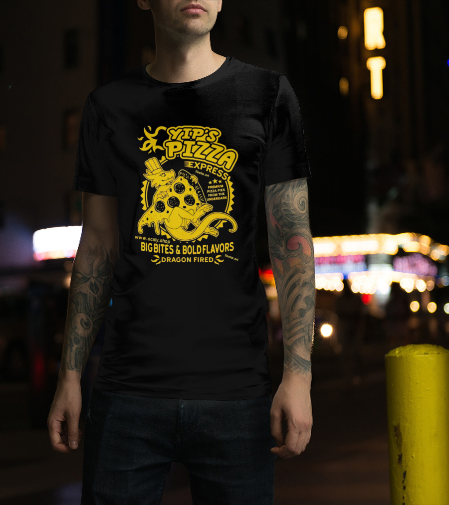 Yip's Pizza Express Dragon Fired Big Bites And Bold Flavors Premium Pizza Pies From The Underdark T-Shirt