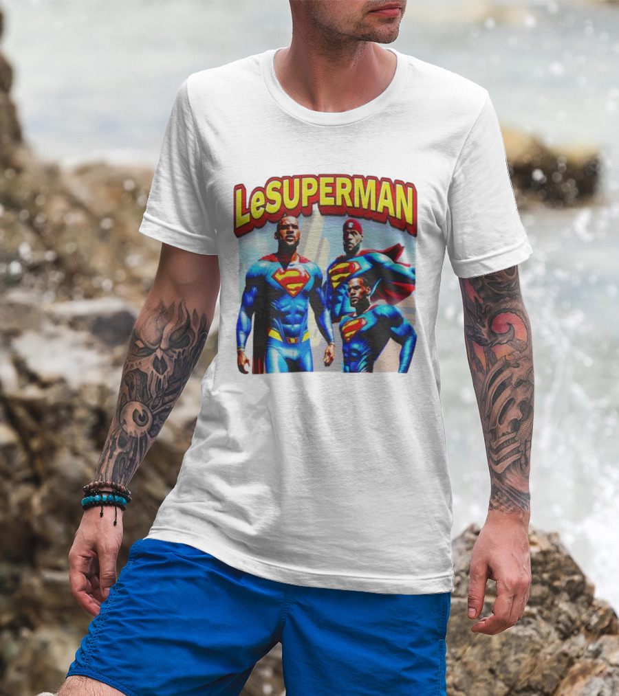 LeSuperman Lebron James Superman Trio Heroic Pose T-Shirt