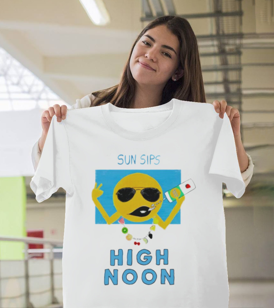 Sun Sips High Noon Emoji With Sunflower Style Glasses And Drink T-Shirt