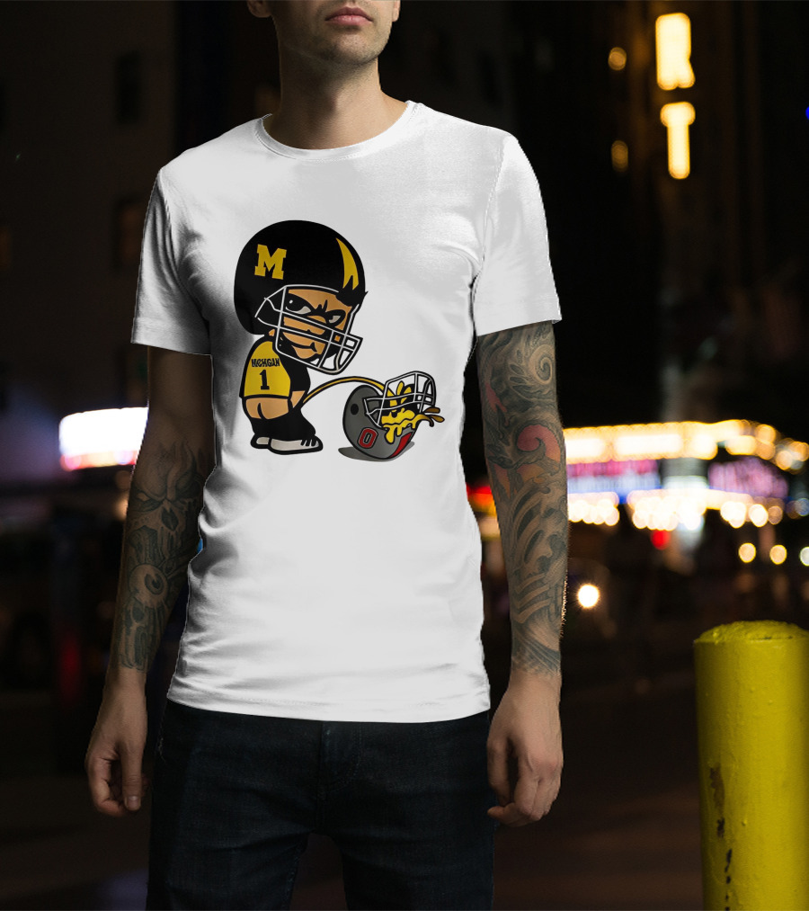 Michigan Wolverines M Football Player Pissing On Ohio State Helmet With O T-Shirt