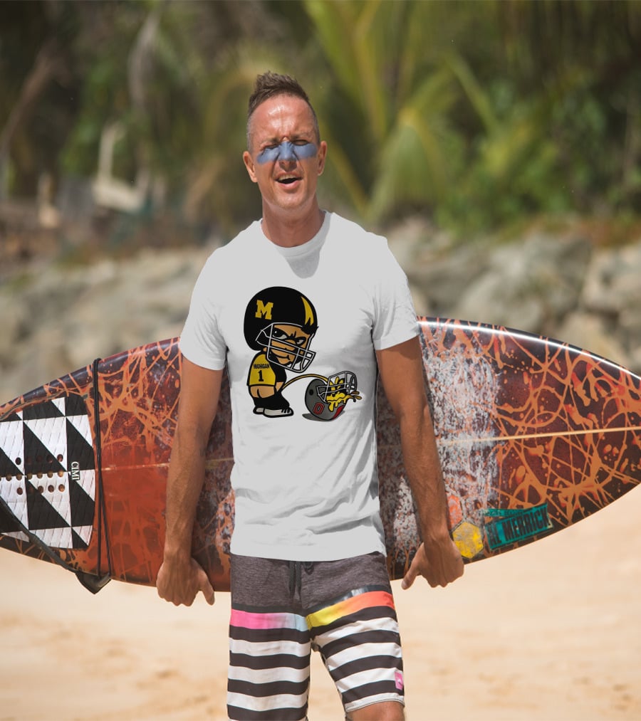 Michigan Wolverines M Football Player Pissing On Ohio State Helmet With O T-Shirt