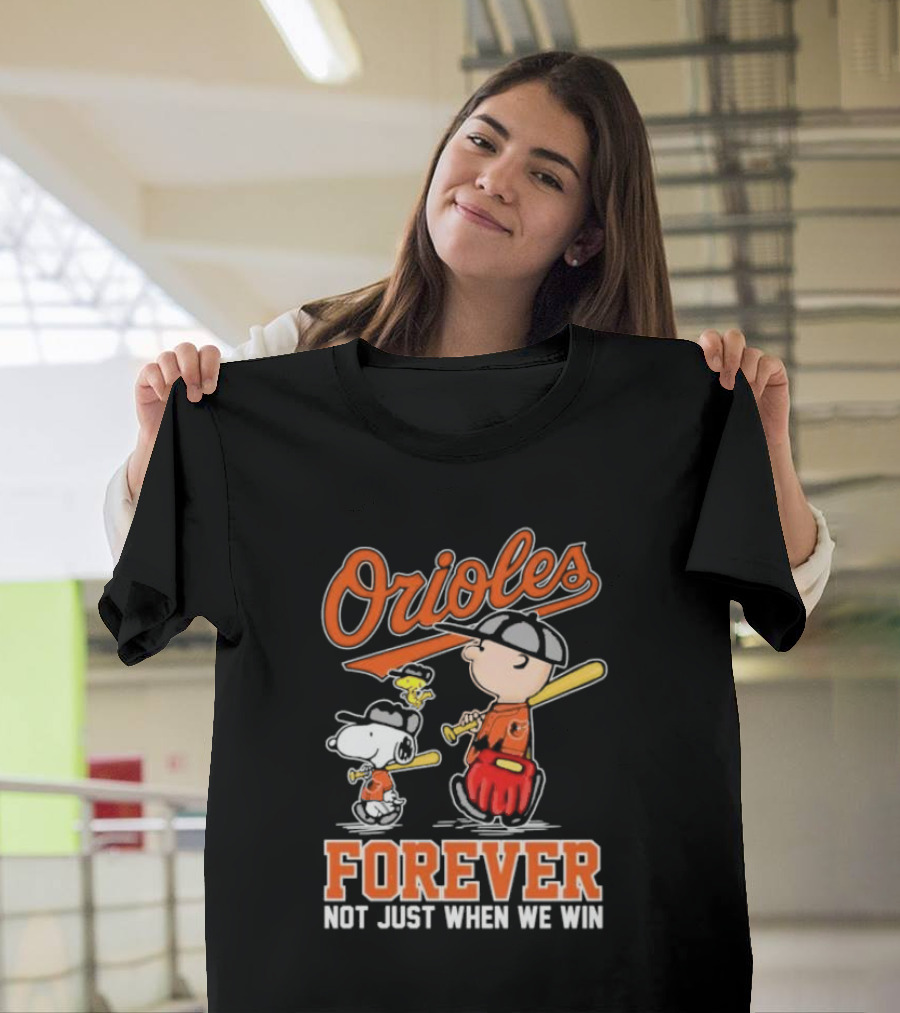 Orioles Forever Not Just When We Win Charlie Brown Snoopy Woodstock Walking T-Shirt