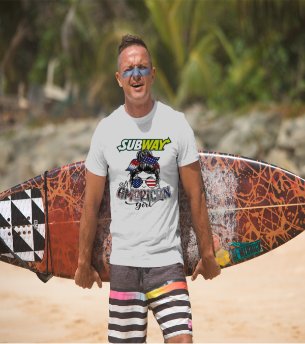 Subway All American Girl Messy Bun Patriotic Bandana And Sunglasses T-Shirt