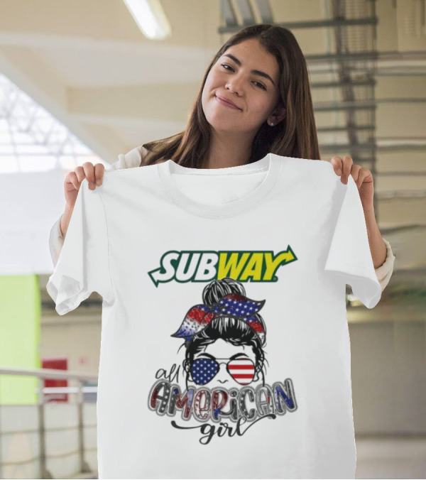 Subway All American Girl Messy Bun Patriotic Bandana And Sunglasses T-Shirt
