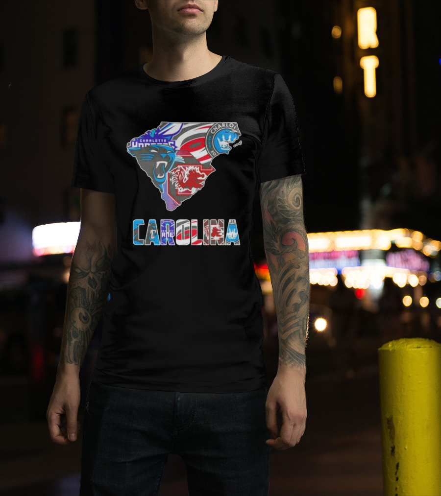 Carolina Panthers Hurricanes Gamecocks Charlotte Hornets FC Map T-Shirt