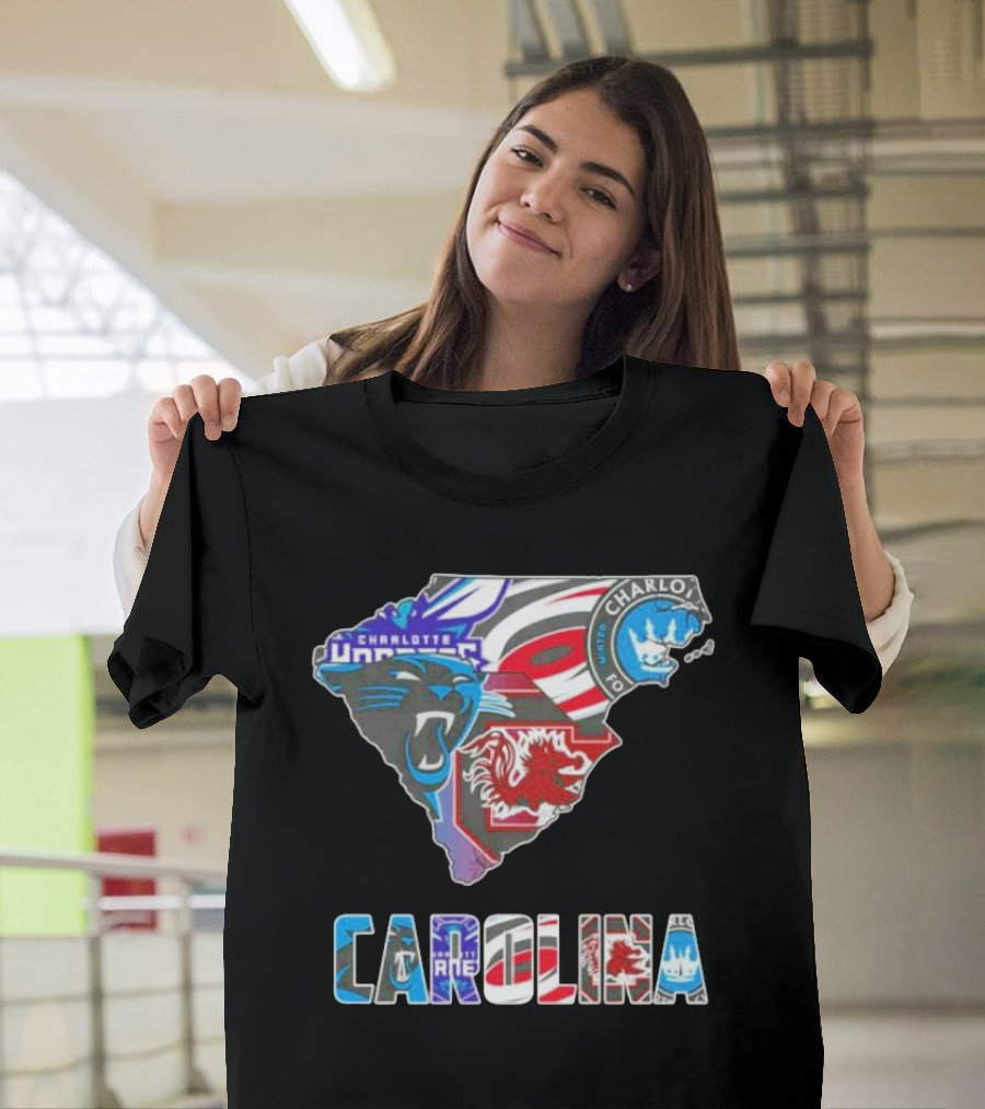 Carolina Panthers Hurricanes Gamecocks Charlotte Hornets FC Map T-Shirt