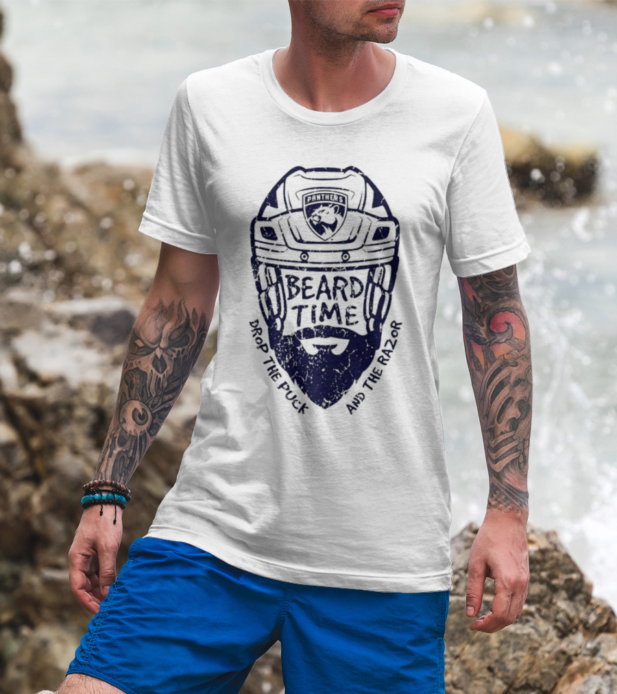 Florida Panthers Beard Time Drop The Puck And The Razor Hockey T-Shirt