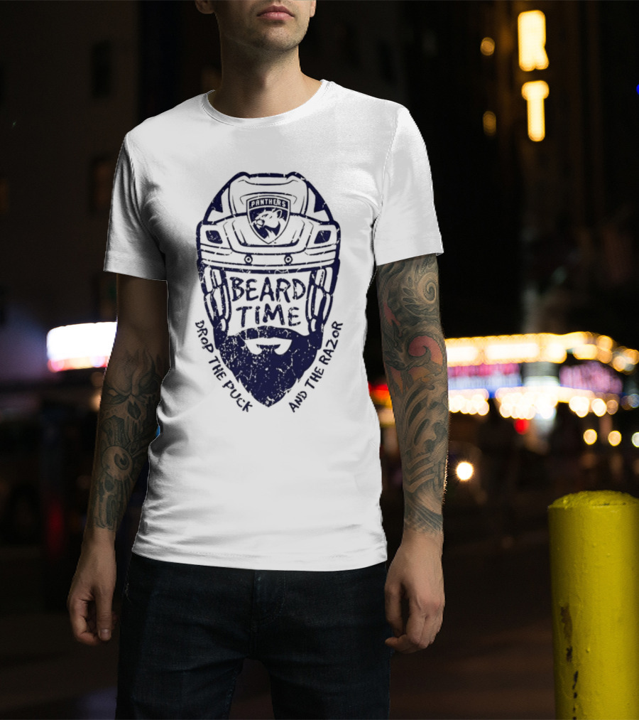 Florida Panthers Beard Time Drop The Puck And The Razor Hockey T-Shirt