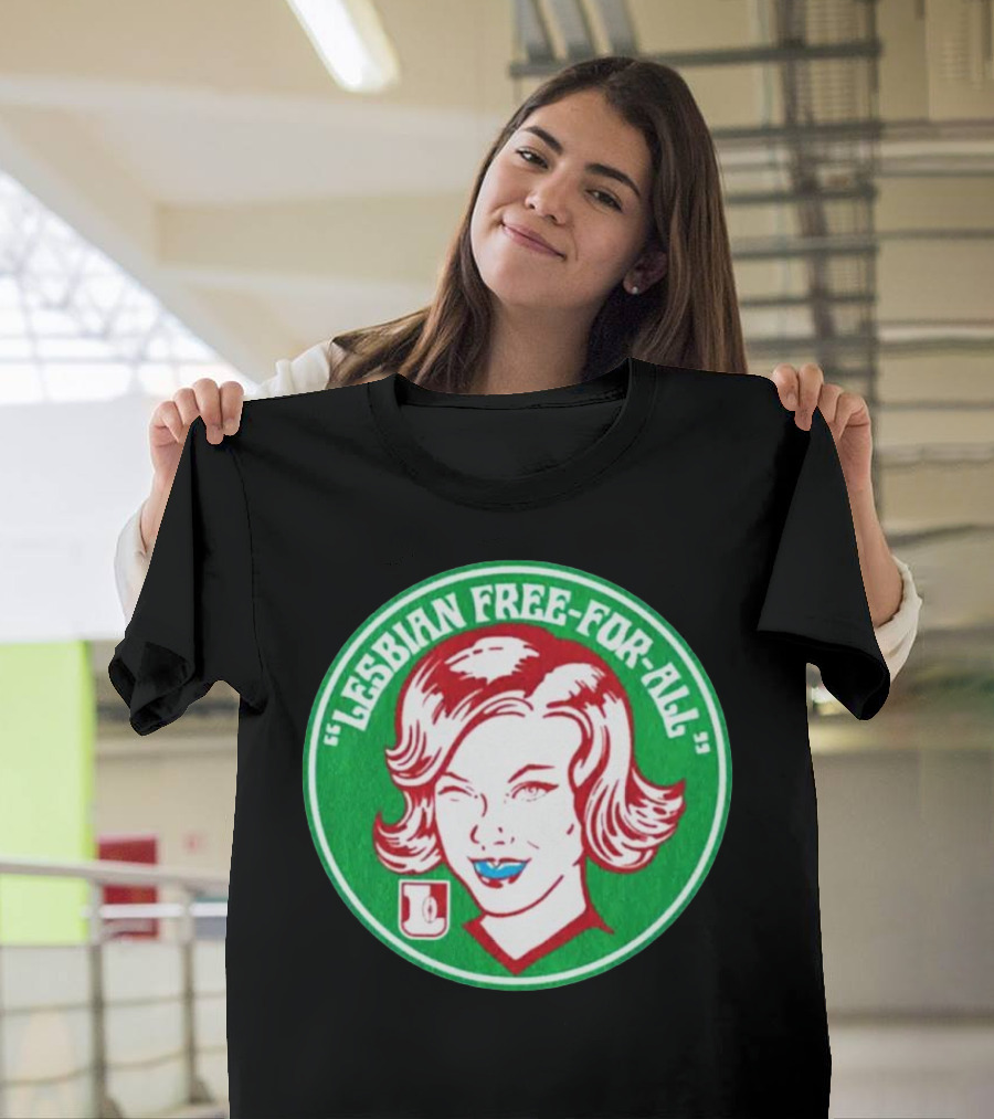 LESBIAN FREE-FOR-ALL Retro Style Winking Woman in Green Circle T-Shirt
