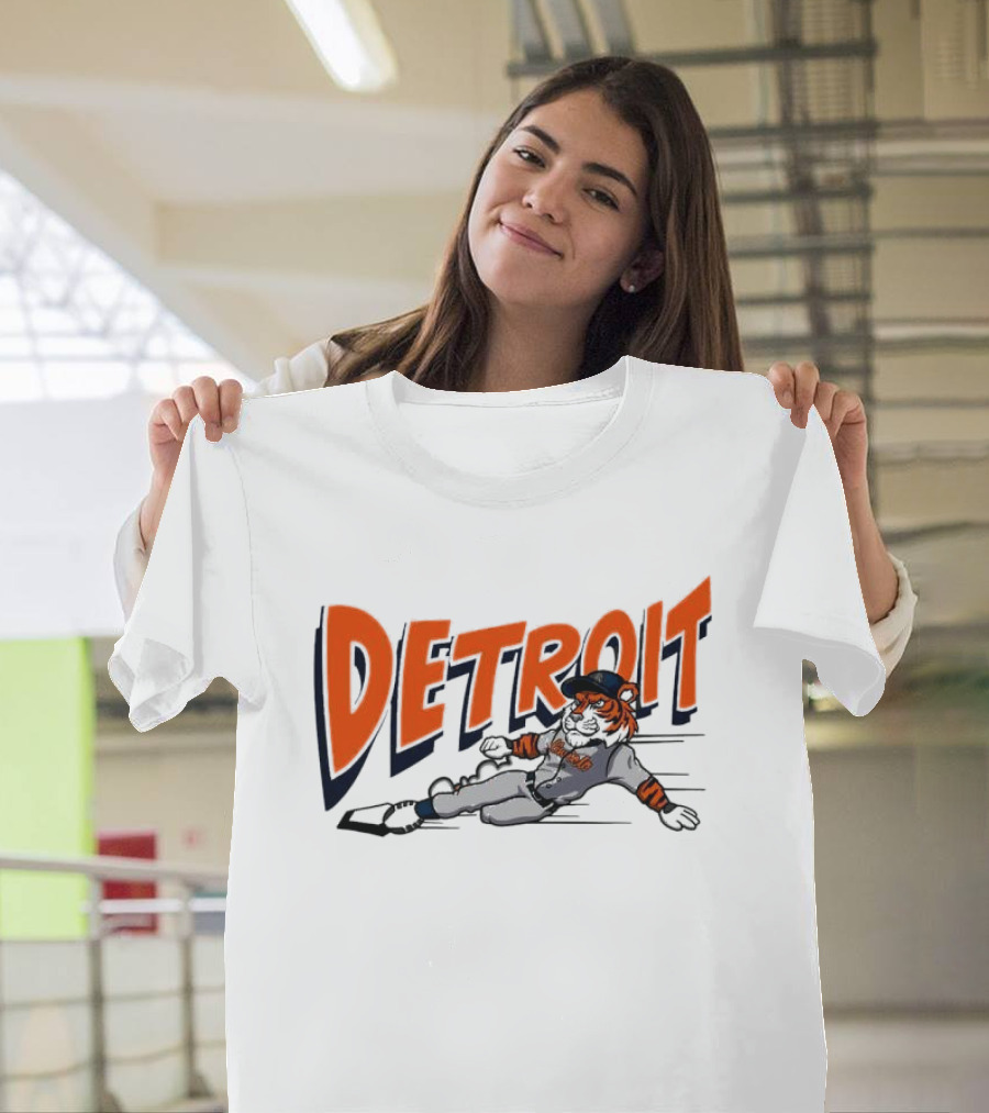 Detroit Sliding Tiger Baseball Player T-Shirt
